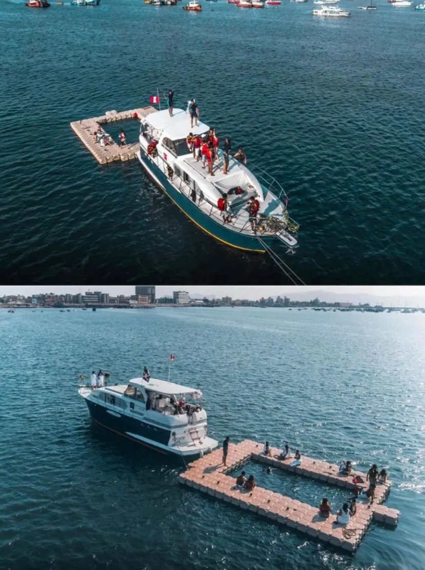 Yate Portofino con plataforma flotante estilo piscina en la Bahía de La Punta